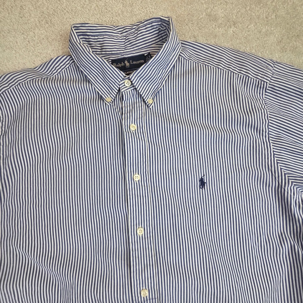 Ralph Lauren Oxford Shirt Mens 18 34/35 Striped Button Down Classic Fit Office